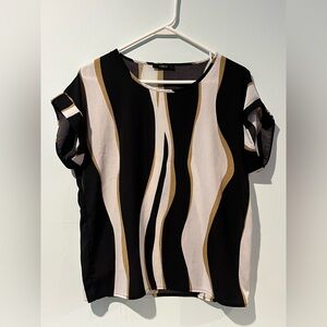 SHEIN Women’s Black Brown White Pullover Striped Shirt, Size Medium